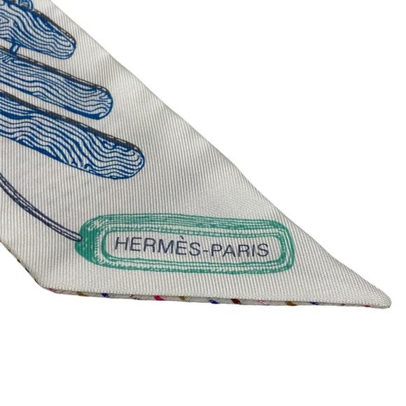HERMES Twilly Chevaloscope Neon Scarf White Ladies - Picture 3 of 10